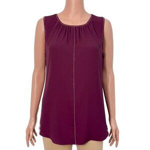 White House Black Market Merlot Purple Sleeveless Blouse Ball Chain Detail